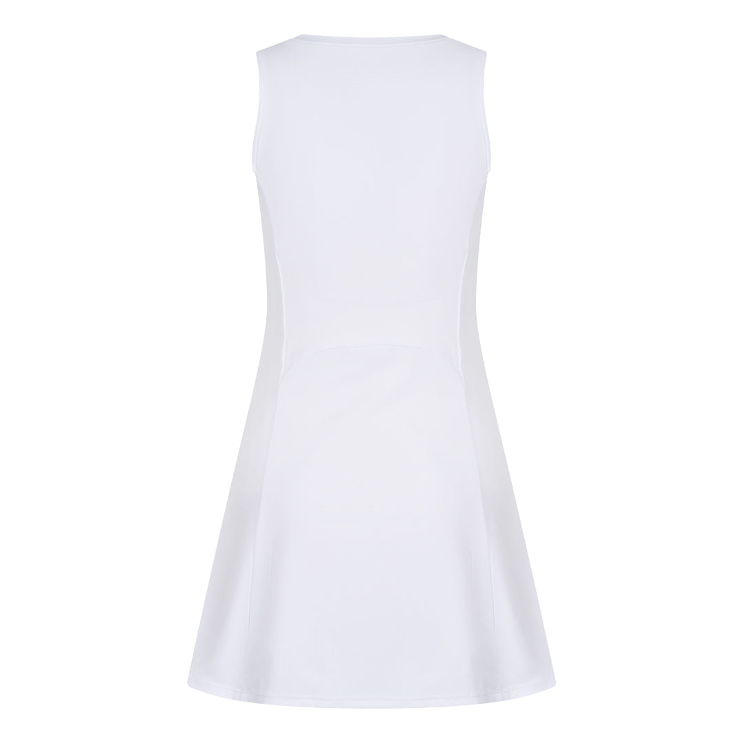 Witte tennisjurk met zakken en los short in het wit.